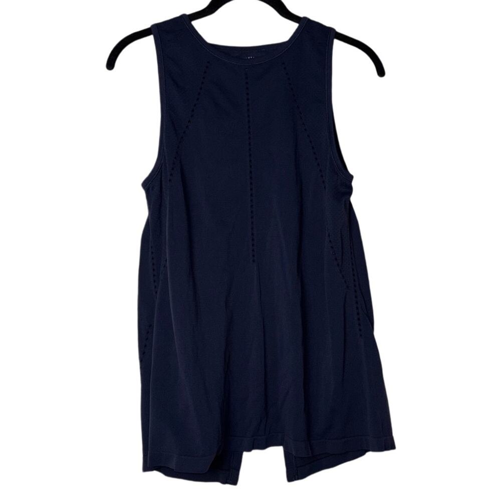 Athleta Foothill Seamless Tank Top Women's size XS Open Back Tie Navy Blue